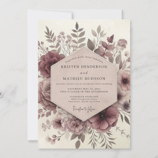 Invitación Boda Susurro Etéreo de Borgoña (Anverso)