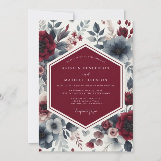 Invitación Boda Susurro Floral Borgoña (Anverso)