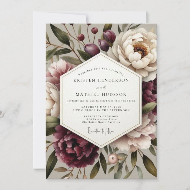 Invitación Boda Susurro Floral Ciruela (Anverso)