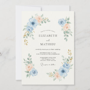 Invitación Boda sutil de azul polvoriento en primavera