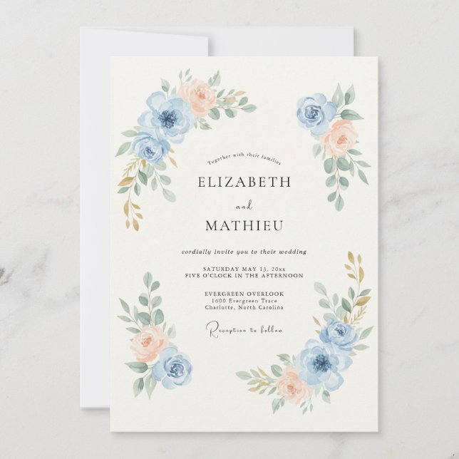 Invitación Boda sutil de azul polvoriento en primavera (Anverso)