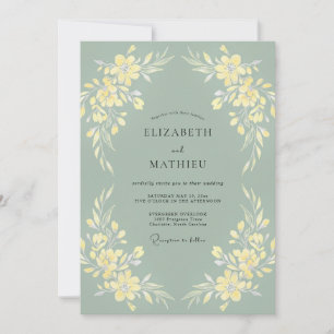 Invitación Boda Sutil de Verde Salvia en Primavera