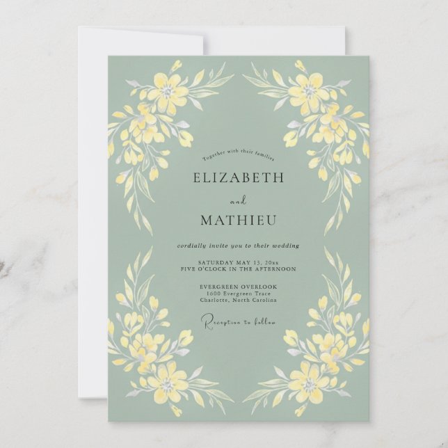 Invitación Boda Sutil de Verde Salvia en Primavera (Anverso)