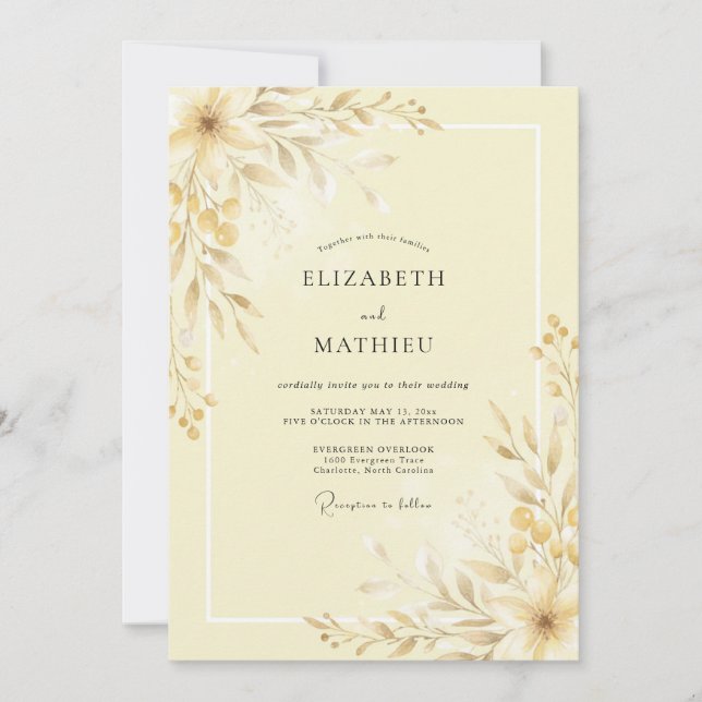 Invitación Boda Sutil Prado de Crema de Mantequilla (Anverso)