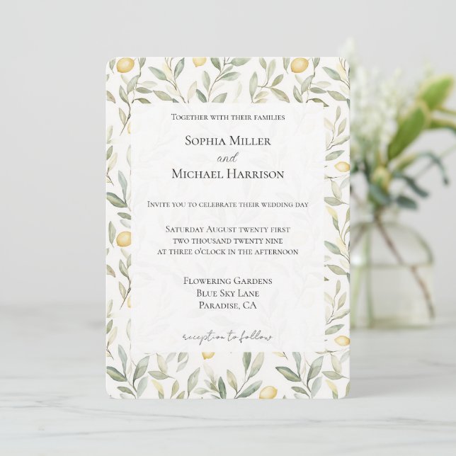 Invitación Boda Sweet On You Lemons (Anverso de pie)