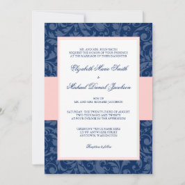 Invitación Boda Swirl Navy Blue y Rubor Pink Damask