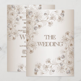 Invitación Boda Tan Patrón de Corazón Floral Beige Elegante