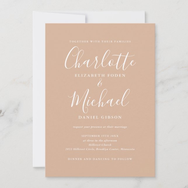 Invitación Boda Tan Taupe Script Todo En Un Elegante (Anverso)