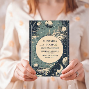 Invitación Boda Tarot Azul Plateado Elegante