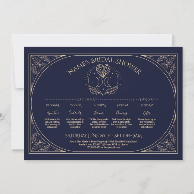Invitación Boda Tarot Moon Heart Bridal Shower Itinerary (Anverso)