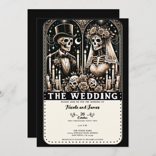 Invitación BODA Tarot Skeletons Bride & Groom (Anverso / Reverso)