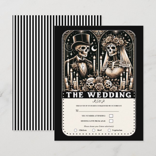 Invitación BODA Tarot Skeletons Bride & Groom RSVP (Anverso / Reverso)