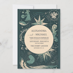 Invitación Boda Tarot Verde Plateado Elegante