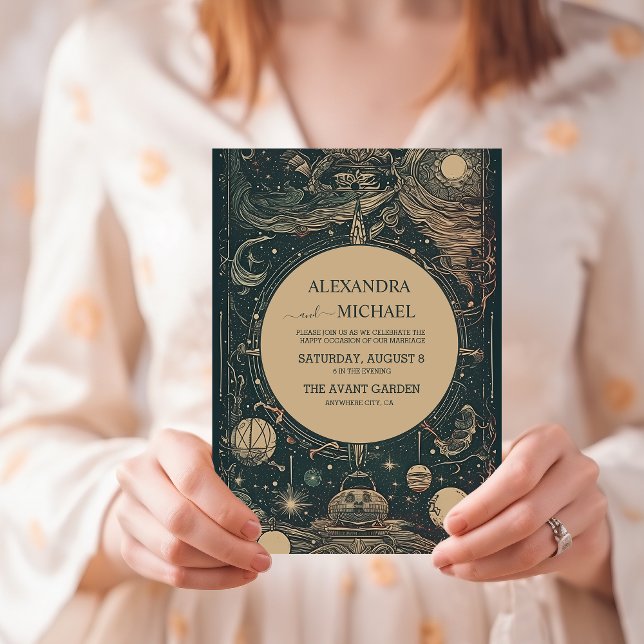 Invitación Boda Tarot Verde Plateado Elegante (Subido por el creador)