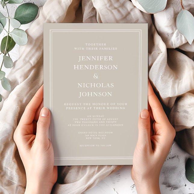 Invitación Boda Taupe Beige moderno y elegante (Modern Elegant Formal Taupe Beige Wedding Invitation)