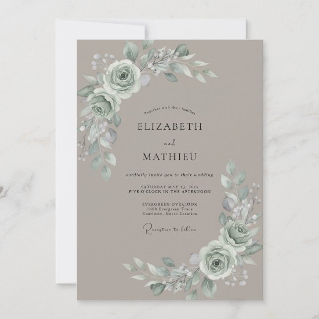 Invitación Boda Taupe Silver Petal (Anverso)
