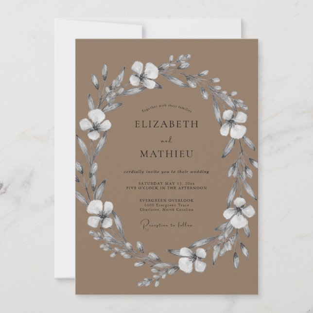 Invitación Boda Taupe Warm Silver Petal (Anverso)