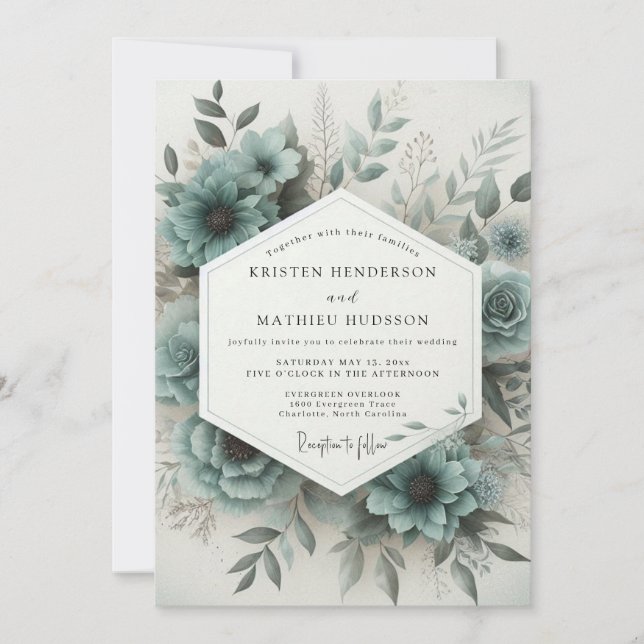 Invitación Boda Teal Bloom (Anverso)