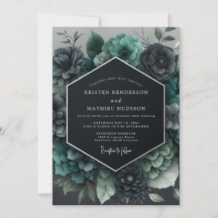 Invitación Boda Teal Gótico Florido