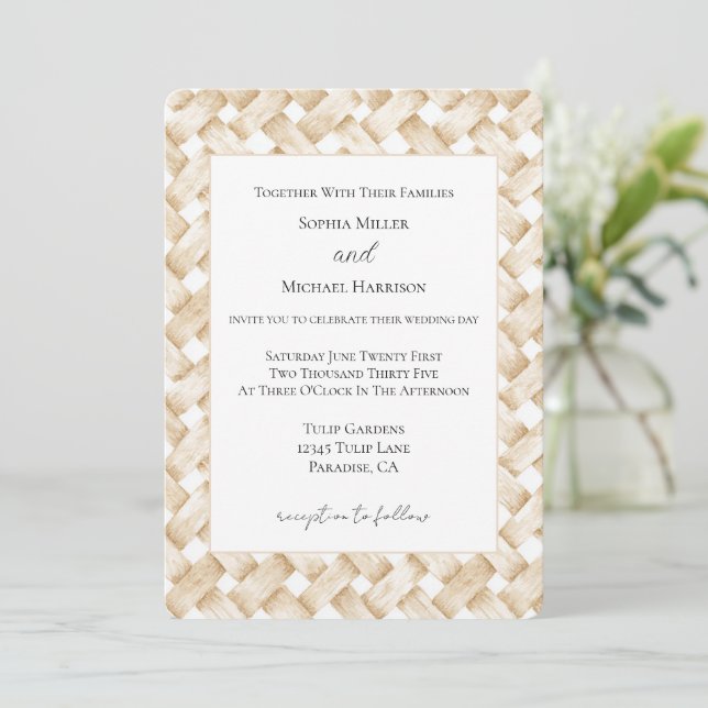Invitación Boda Tejido Cesta Falsa Blanco Crema (Anverso de pie)