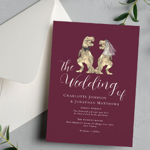 Invitación Boda temática de dinosaurios burgundy marfil crema