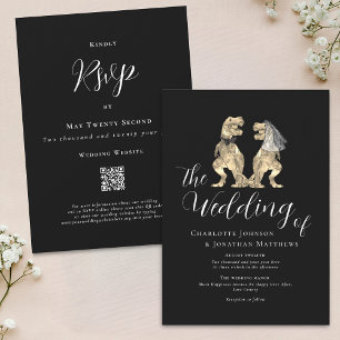 Invitación Boda temática de dinosaurios Código QR negro y bla