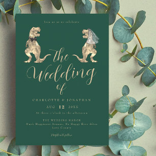 Invitación Boda temática de dinosaurios verde