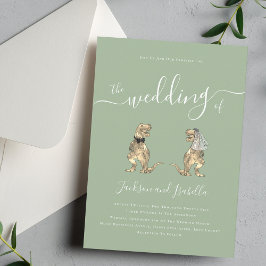 Invitación Boda temática de dinosaurios Verde Salvia