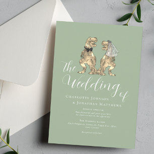 Invitación Boda temática de dinosaurios Verde Salvia