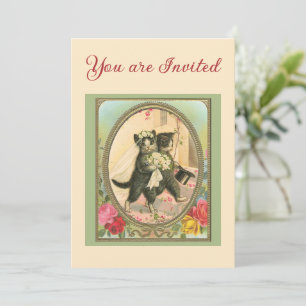 Invitación Boda temática de gato marfil y verde
