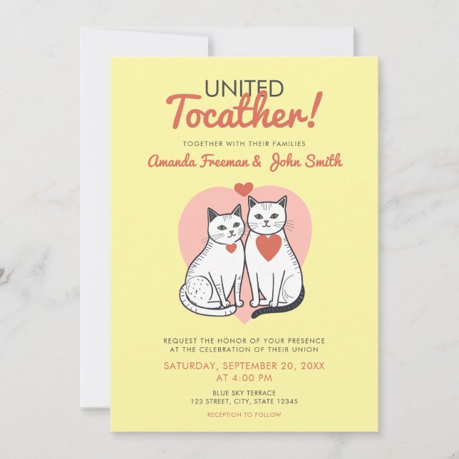 Invitación Boda temática de gato rojo y blanco personalizado (Anverso)