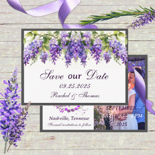 Invitación Boda temática de la glicinia púrpura salva la tarj