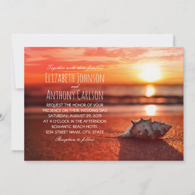 Invitación Boda temática de la playa de la puesta del sol del (Anverso)