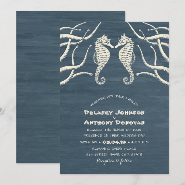 Invitación Boda temática de la playa náutica moderna del (Anverso / Reverso)