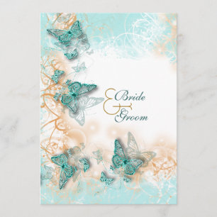 Invitación Boda temática de mariposas aqua dorado
