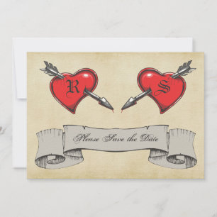 Invitación Boda temática de tatuaje vintage Guardar la fecha