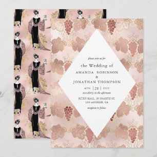 Invitación Boda temática de vino francés con Rosa Dorado y Ru