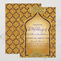 Boda temática real india árabe de oro púrpura