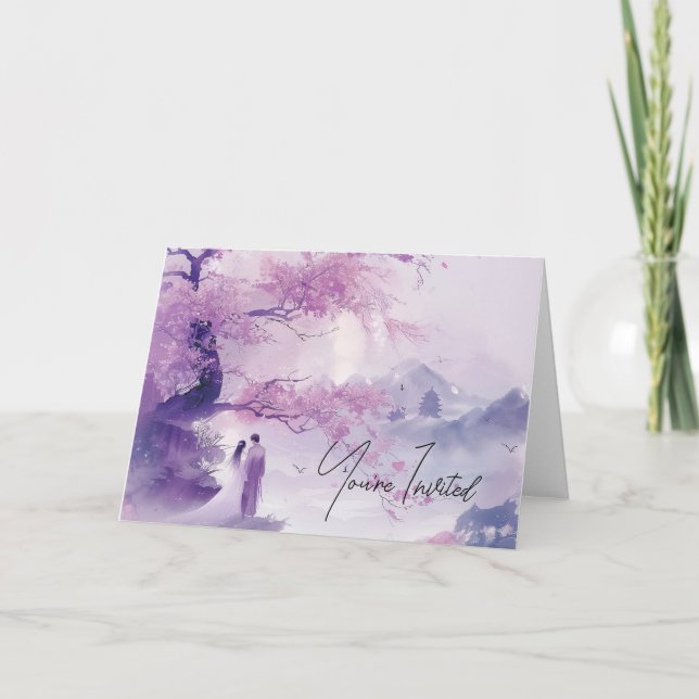 Invitación Boda Temático Bride & Groom Lavender (Anverso)