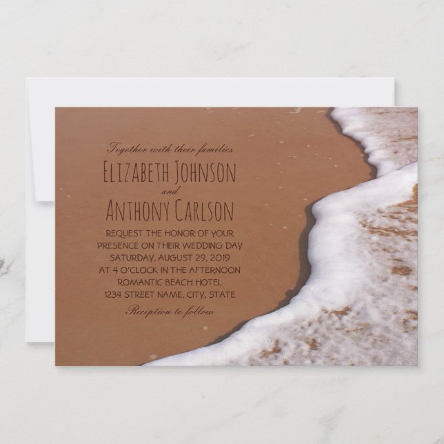 Invitación Boda Temático De La Arena Y Las Olas De La Playa (Anverso)