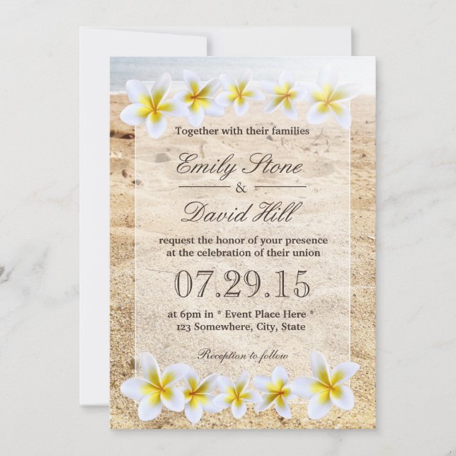 Invitación Boda temático de la playa de Plumeria en Hawái (Anverso)