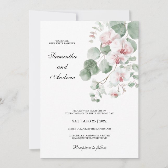 Invitación Boda Temático De Pink Boho Orchid (Anverso)