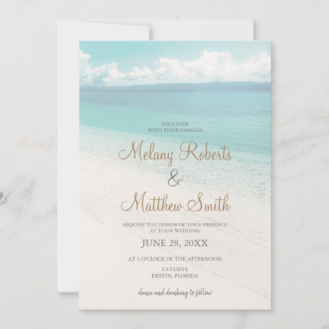 Invitación Boda Temático De Playa Frente Al Mar (Anverso)