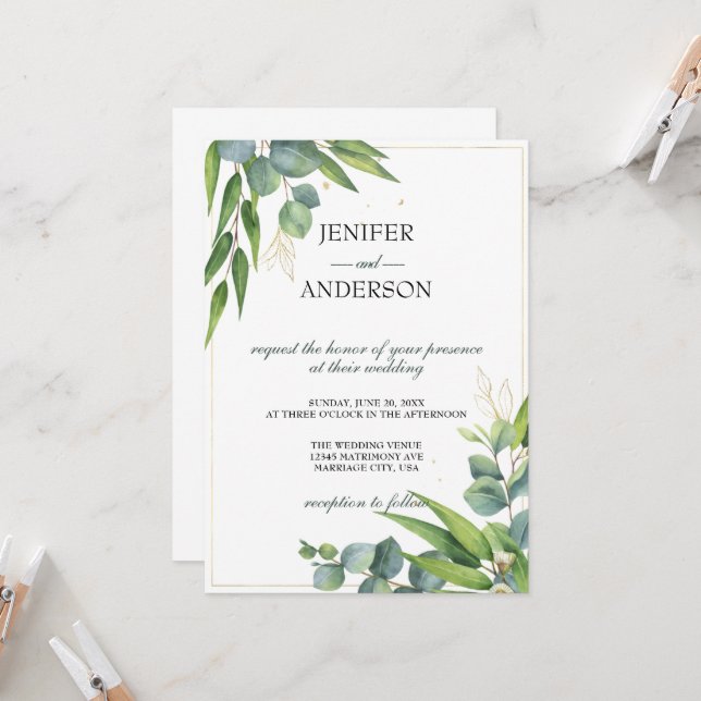 Invitación Boda temático Eucalyptus Greenery (Anverso/Reverso In Situ)