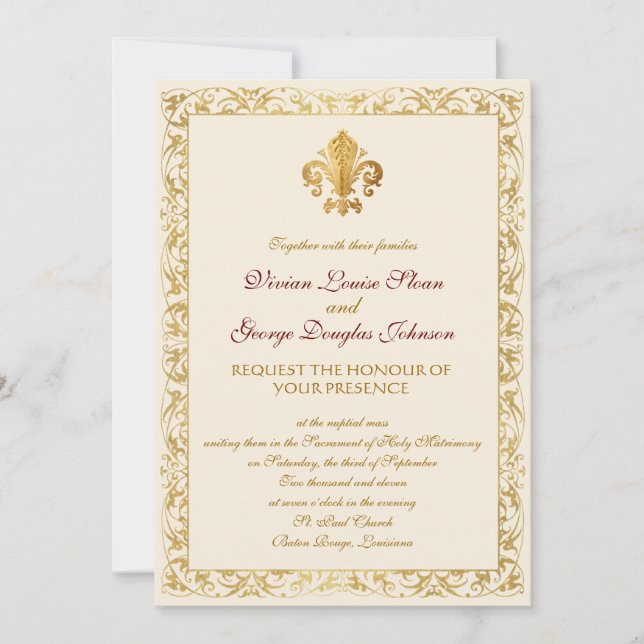 Invitación Boda Temático Fleur-de-lis (Anverso)