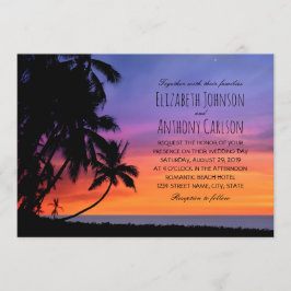Invitación Boda Temático Hawaiano Sunset Palm Tree Beach