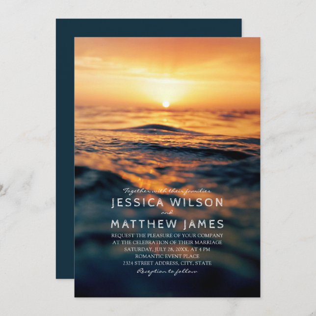 Invitación Boda Temático Nautical Ocean Sunset Beach (Anverso / Reverso)