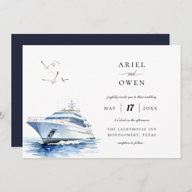 Invitación Boda temático náutico de lujo (Anverso / Reverso)