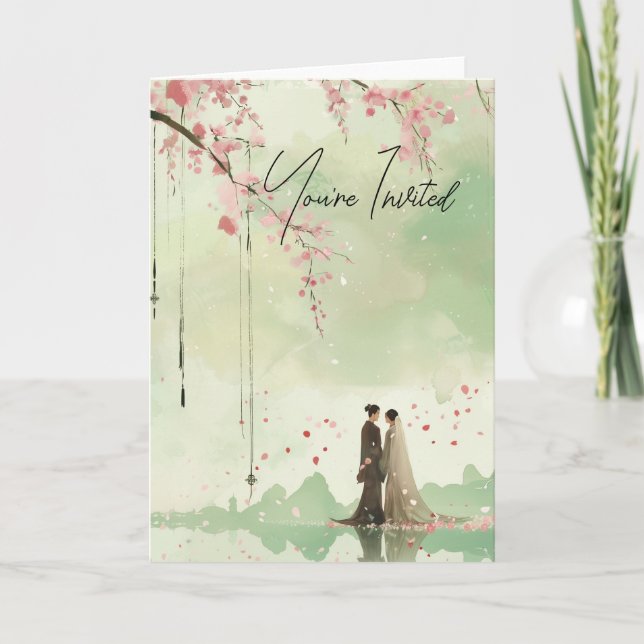 Invitación Boda temático sobre el verde de la novia y el Groo (Anverso)