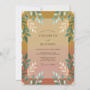 Invitación Boda Terracota Ámbar Pintada con Hojas